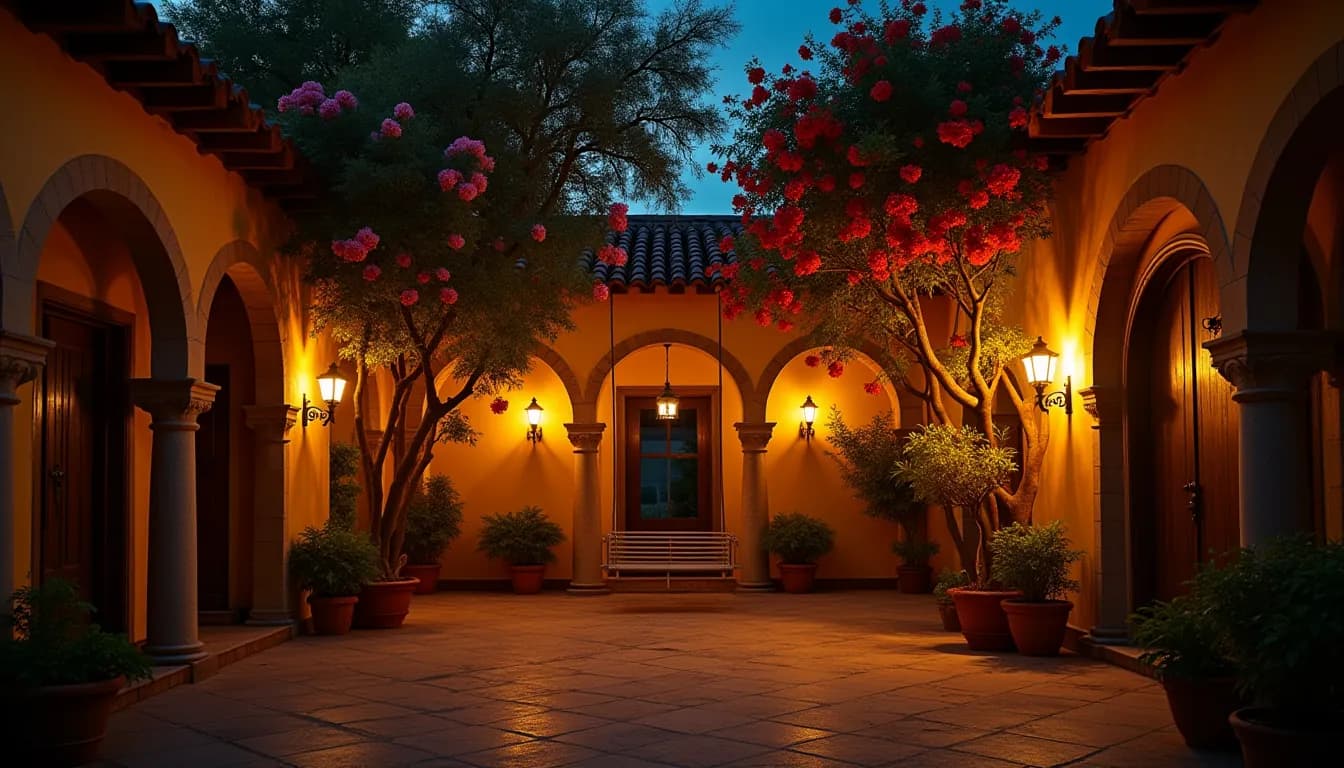 Patio de Casa Hogar San Antonio iluminado al atardecer